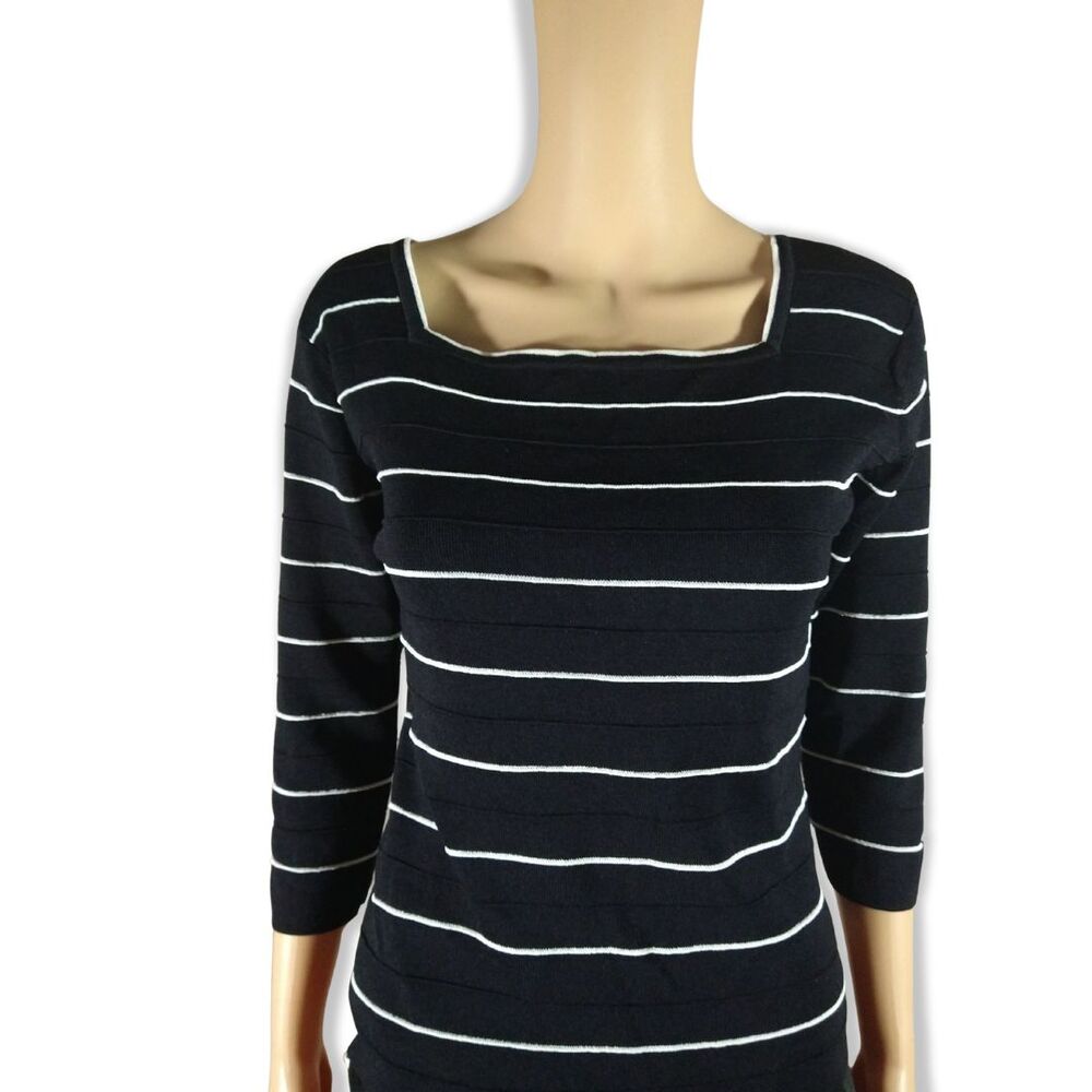 Vintage Cropped Stripe Square Neck Blouse – Joseph A Women’s L 3/4 Sleeve Top